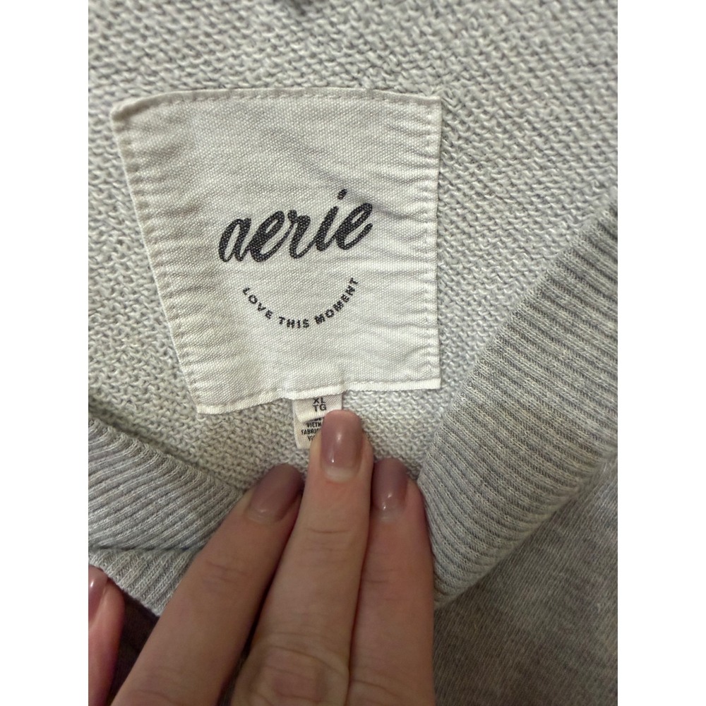 Aerie Womens XL Gray Oversized V Neck Sweatshirt Double V Boxy Pullover - Picture 2 of 4